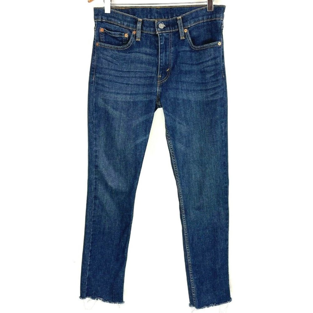 Levis Jeans 511 Mens Size‎ 32x34 Slim Fit Dark Blue Raw Hem Distress